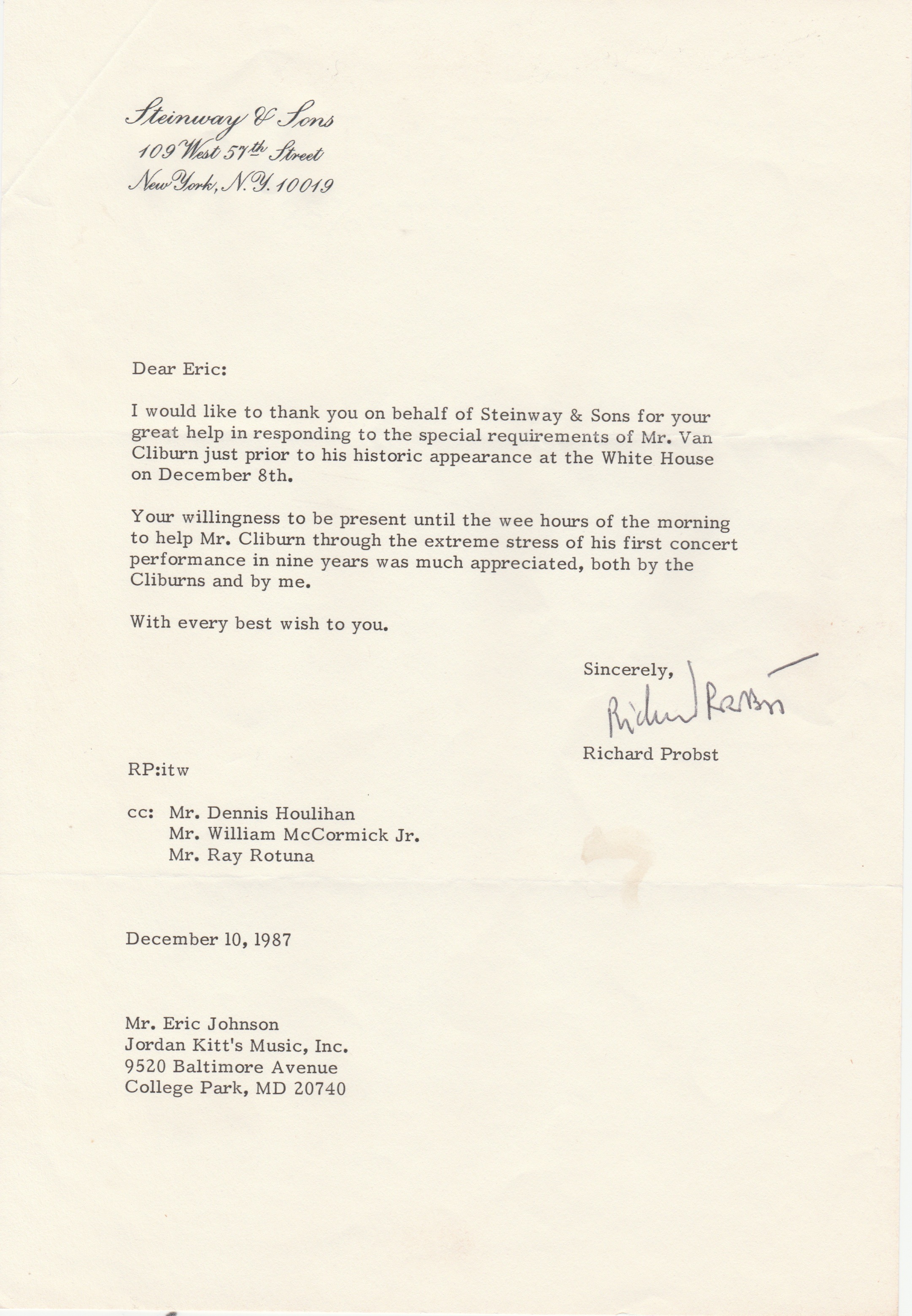 A letter from Steinway